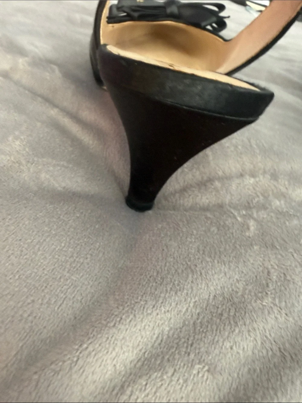 CHANEL Black Satin Slingback Pumps with Bow Accent